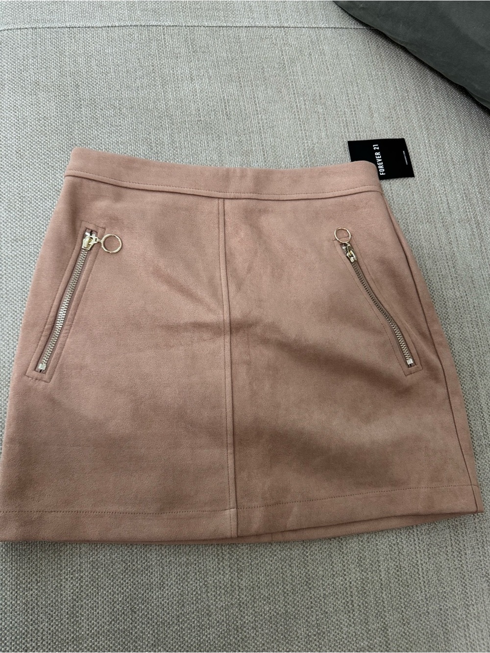 Forever 21 Dusty Rose Suede-Look Mini Skirt with Gold Zips